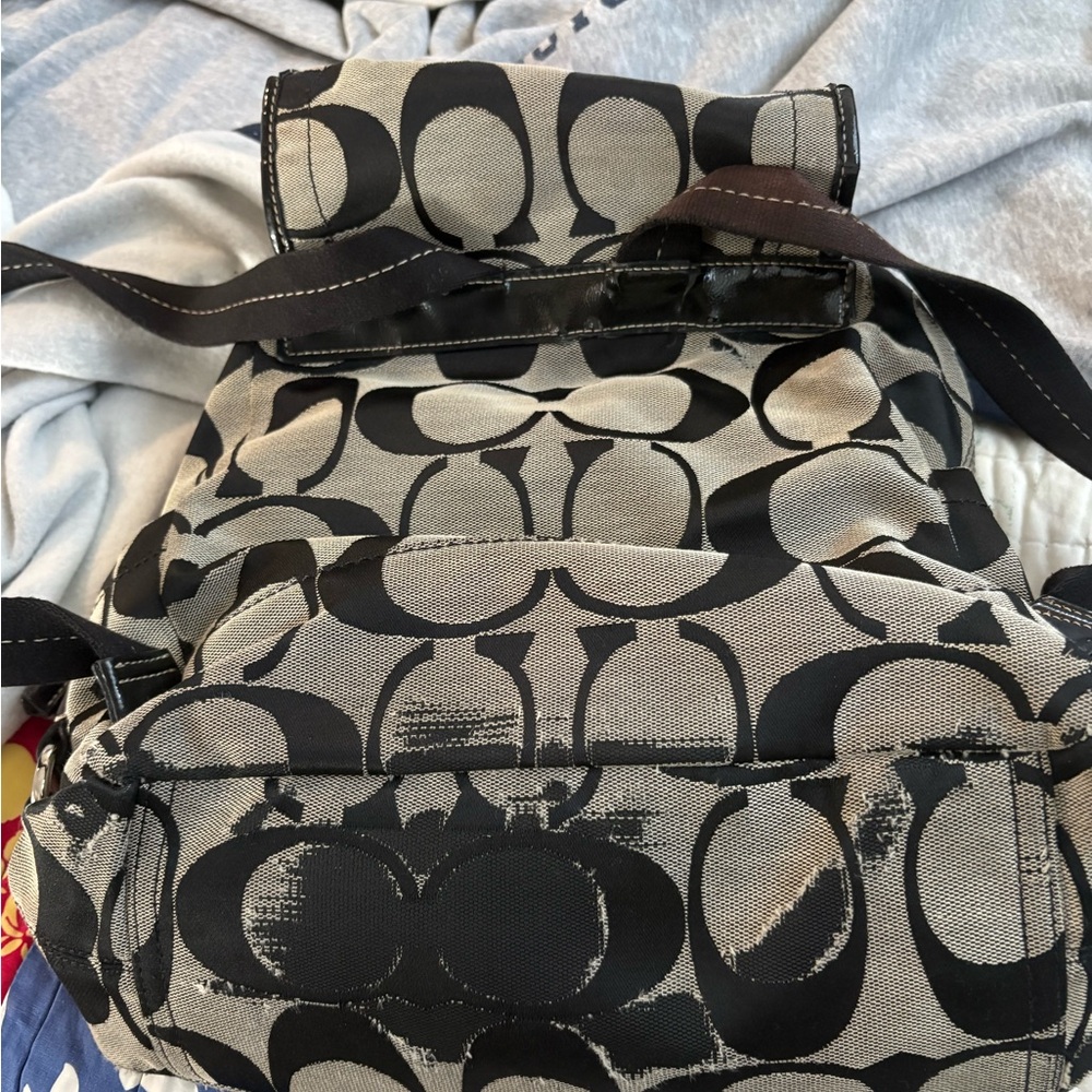 Coach Black and GreySignature Canvas Drawstring Backpack - Picture 5 of 9